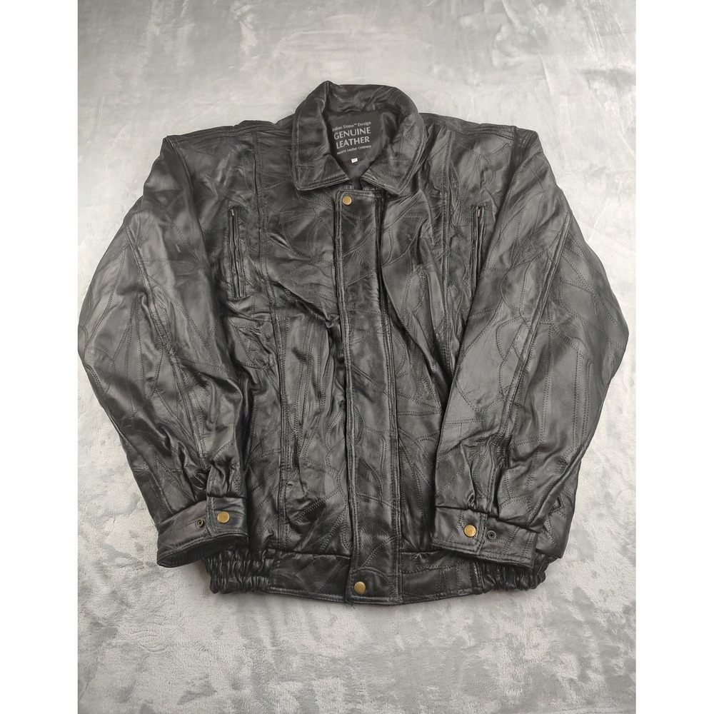 Navarre Leather Company Mens Genuine Leather Patchwork Jacket XXL Black‎